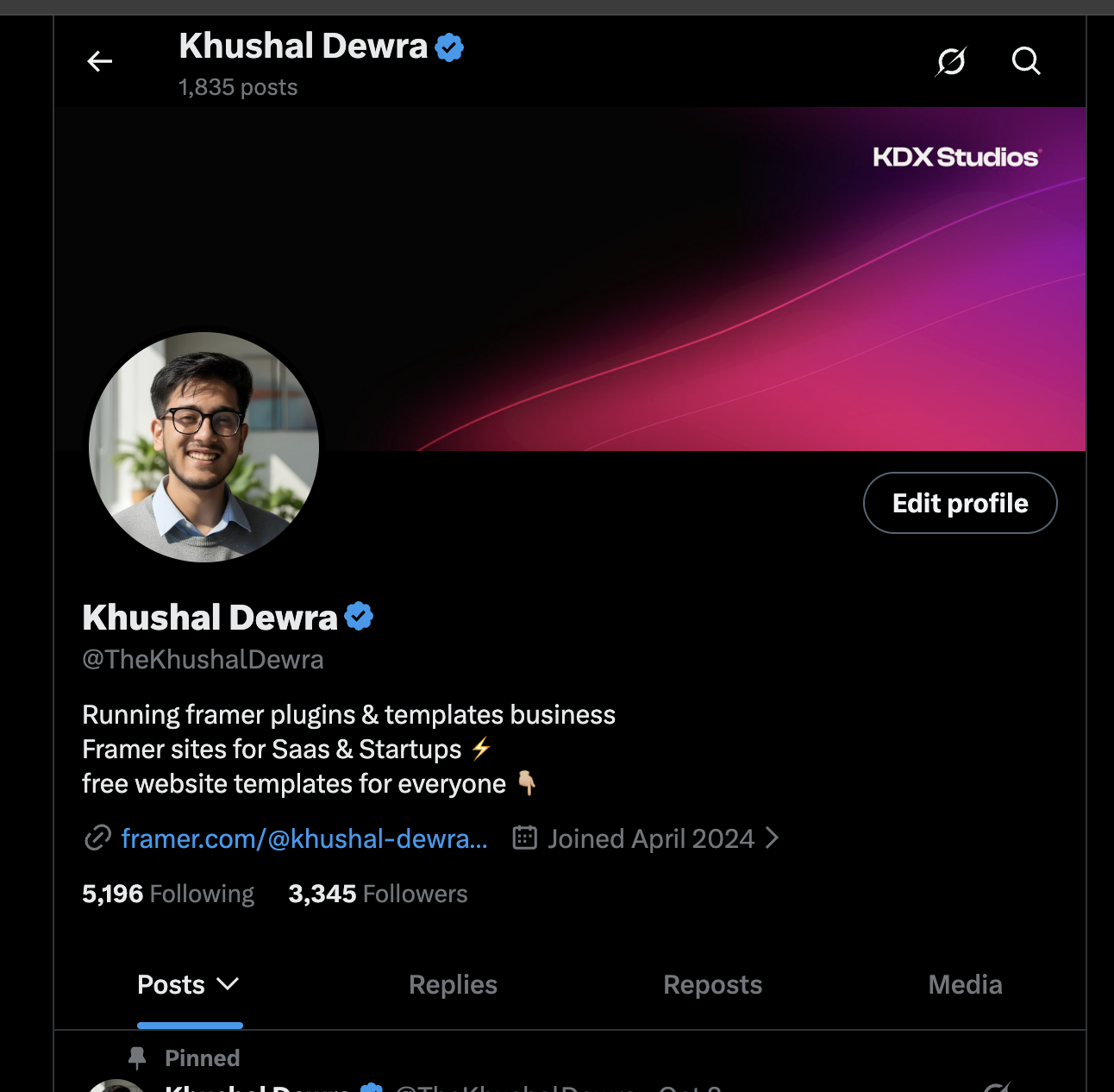 My X profile, @TheKhushalDewra, on October 21, 2026: 5,196 following and 3,345 followers.